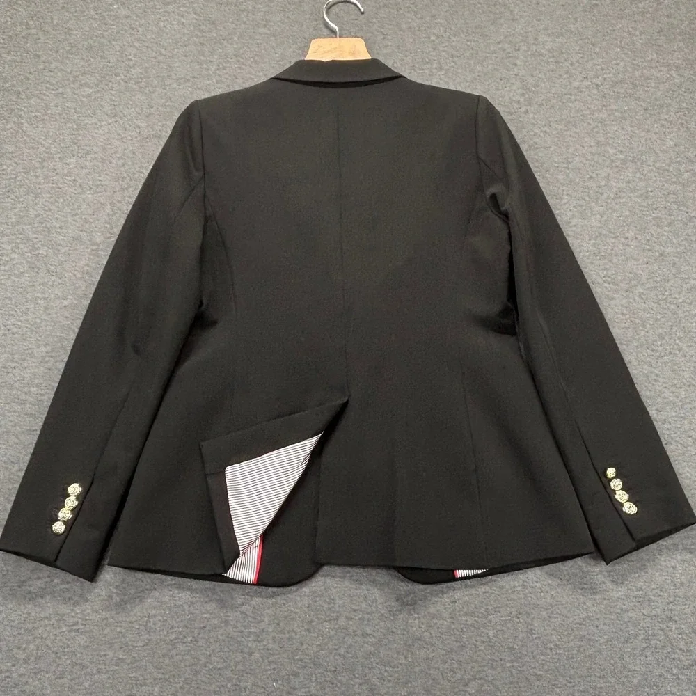 Tommy Hilfiger Blazer Womens 10 Black Single Button Gold Crest Buttons Tailored - Picture 11 of 16